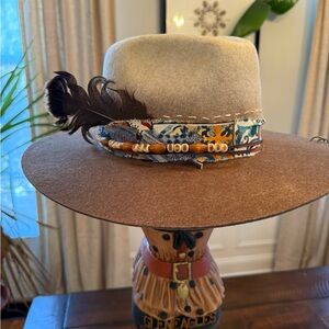 Free People Wool Felt Hombre  Fedora Hat Tan Wide Brim